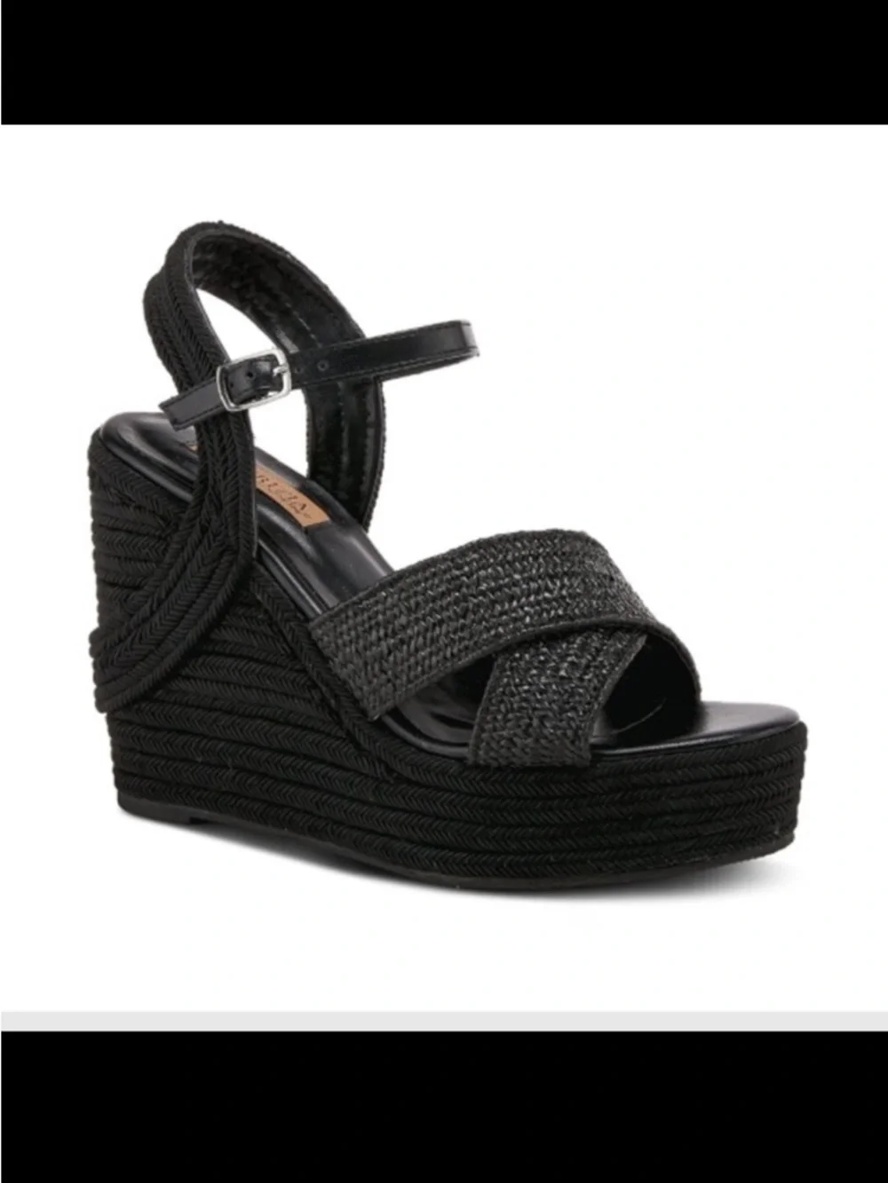 Woven Platform Wedge Sandals - Black